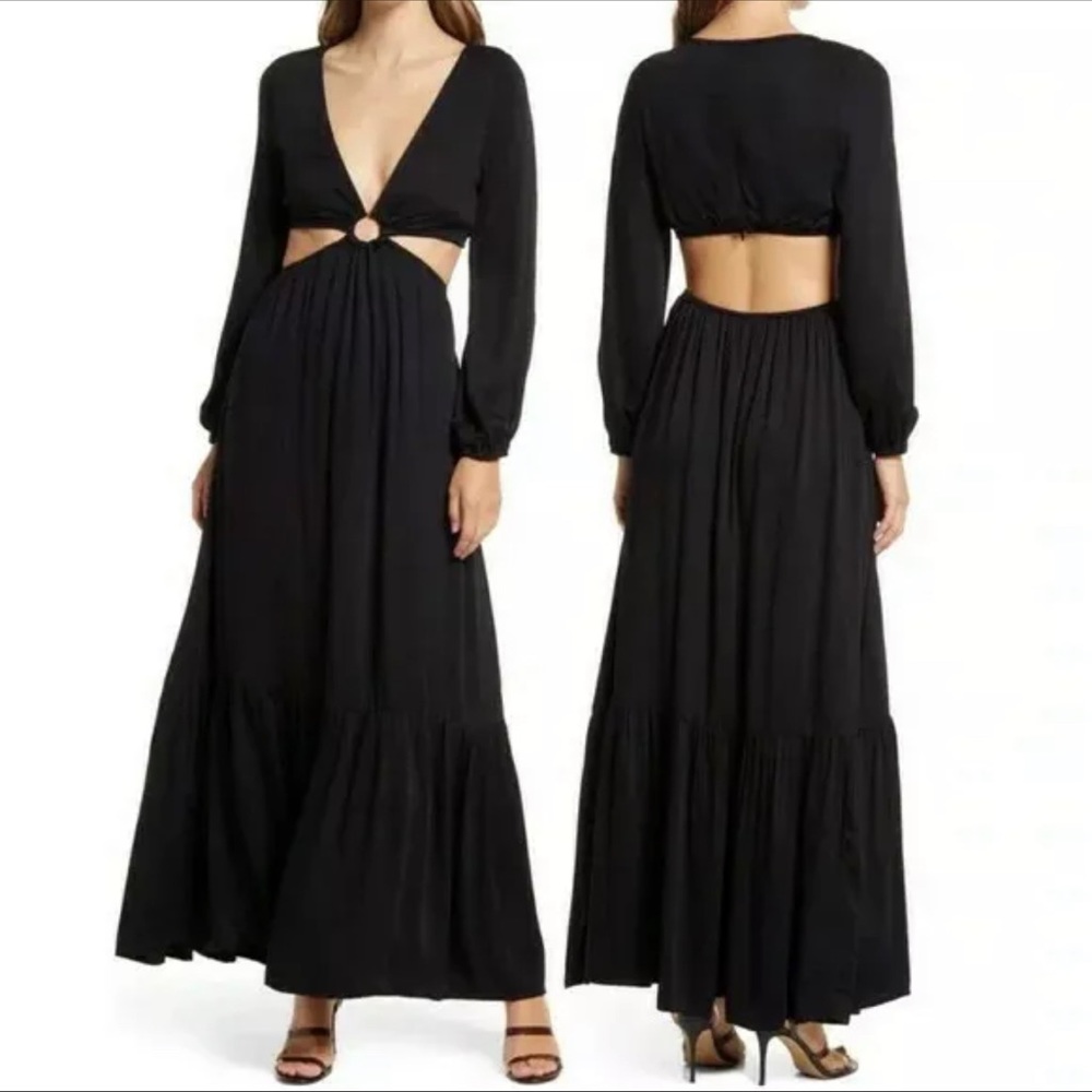 BTFL-Life Plunge Neck Cutout Waist Long Sleeve Maxi Dress Size XL NWT 🖤